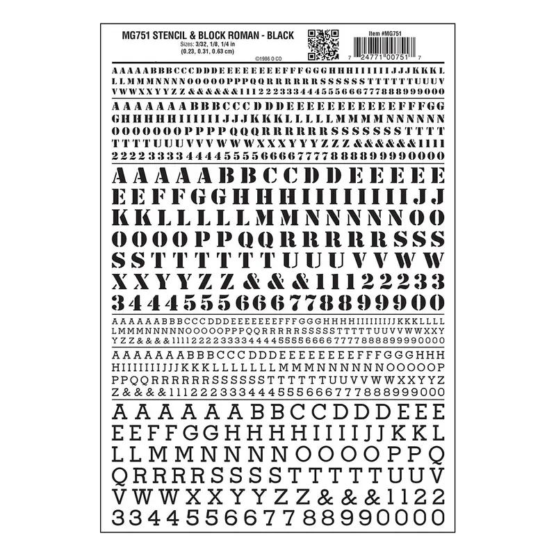 Mg751 - Dry Transfer Numbers & Letters - Stencil & Block Roman Black (2.3Mm To 6.3Mm) 1
