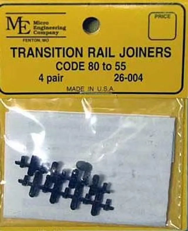 Micro Engineering - 26-004 - Transition Rail Joiners - Code 80 To 55 - 4 Pairs 1