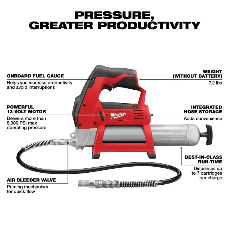 Milwaukee 2446-20X5ho M12 12V Cordless Li-Ion Grease Gun W/ 5Ah Battery 2