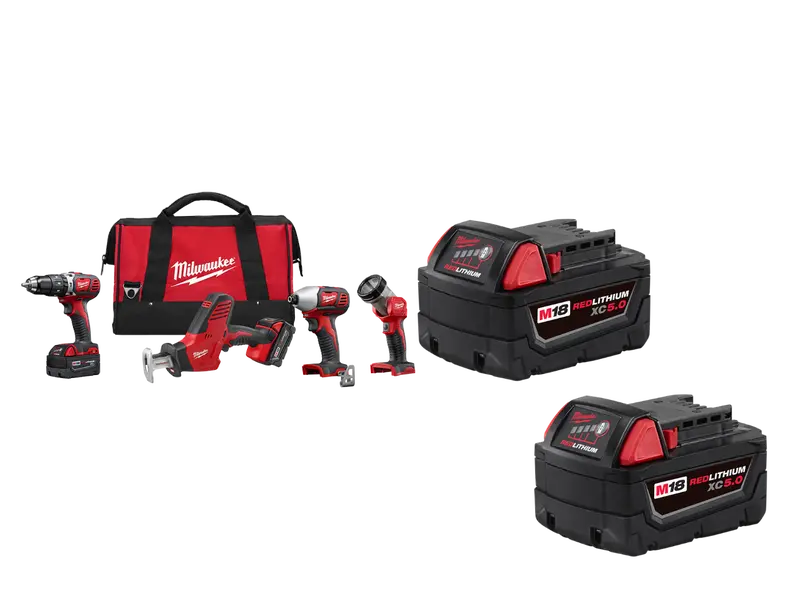 Milwaukee 2695-24X5 M18 4-Pc Combo Kit W/ Extra 2 Pack 5Ah Batteries 1