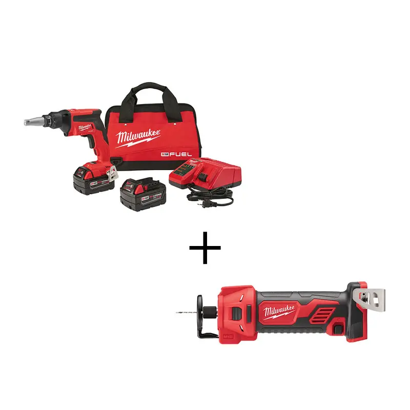 Milwaukee 2866-22 M18 Fuel 18V Drywall Scew Gun Kit W/ Drywall Cut Out Tool 1
