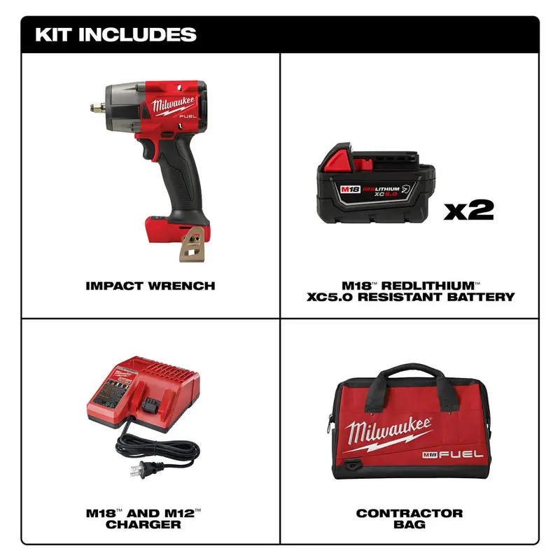 Milwaukee 2960-22R M18 Fuel 18V 3/8" Mid-Torque Impact Wrench W/ Ring Kit 2