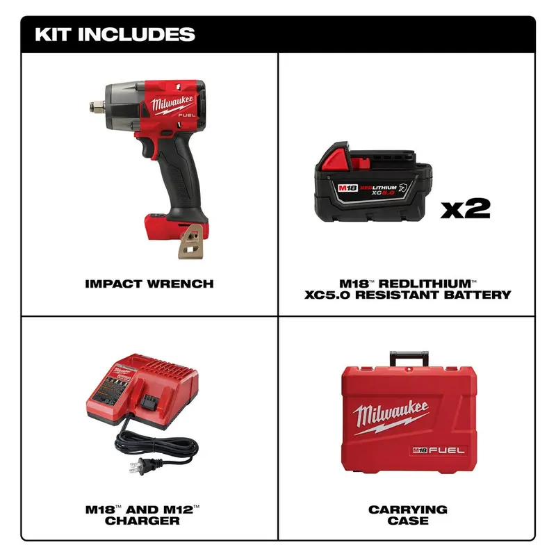Milwaukee 2962-22R M18 Fuel 18V 1/2" Mid-Torque Impact Wrench W/ Ring Kit 2