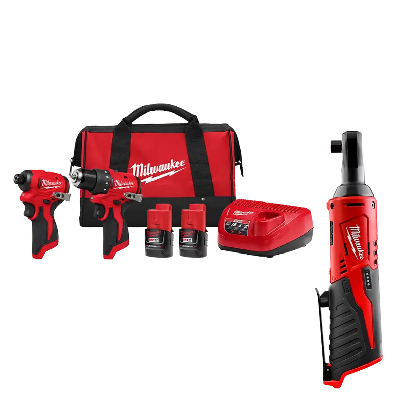 Milwaukee 3494-22Rt M12 12V 2-Tool Cordless Combo Kit W/ Ratchet 1