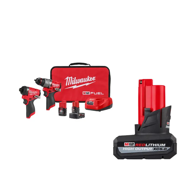 Milwaukee 3497-22X5 M12 Fuel 12V 2-Tool Cordless Combo Kit W/ 5Ah Battery 1