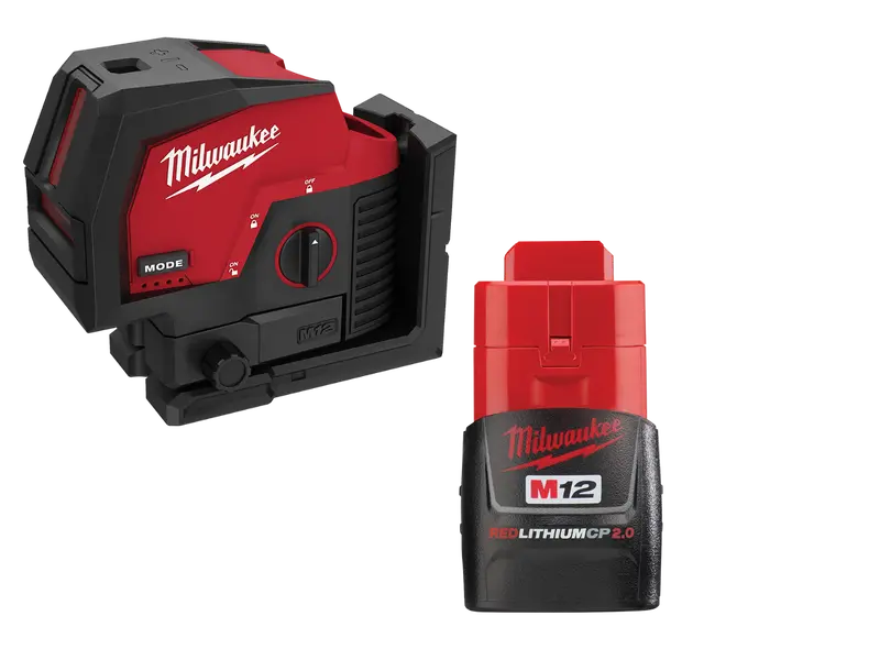 Milwaukee 3622-20X2 M12 Green Cross Line And Plumb Points Laser W/ 2Ah Battery 1