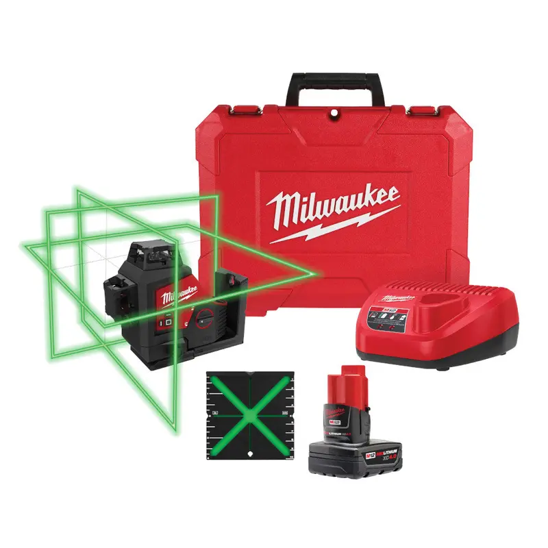 Milwaukee 3632-21 M12 12V Lithium-Ion Cordless Green 3-Plane Laser Level Kit 1