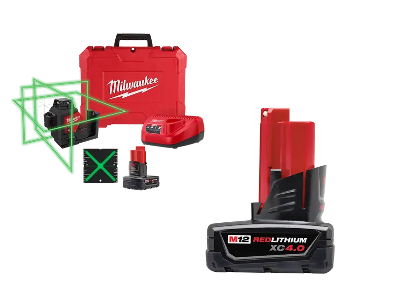 Milwaukee 3632-21X4 M12 Green 360 Degree 3-Plane Laser Kit W/ 4Ah Battery 1