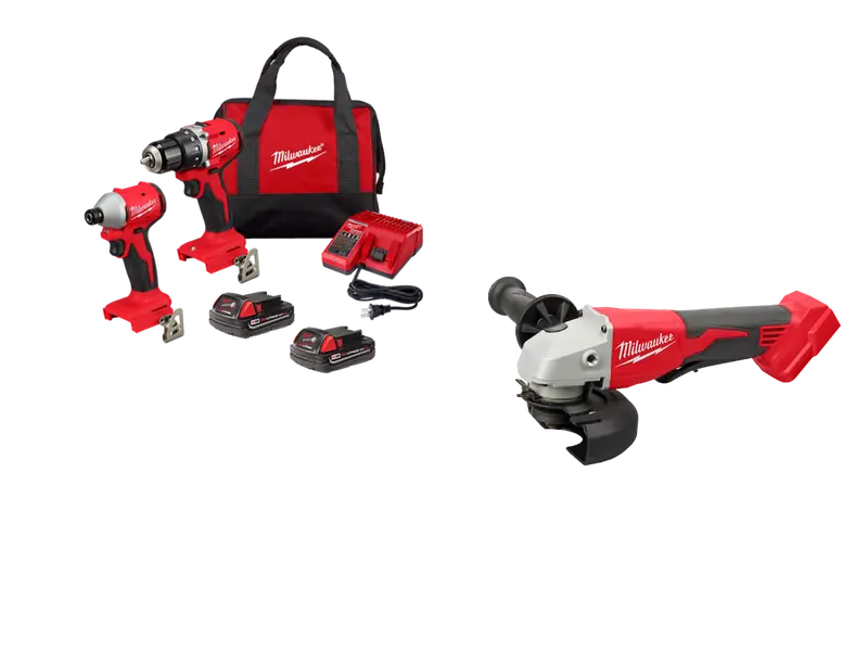 Milwaukee 3692-22Ctgr M18 18V Compact Brushless 2-Tool Combo Kit W/ M18 Grinder 1