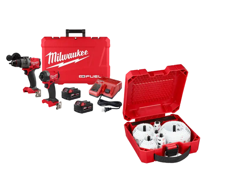 Milwaukee 3697-22Hs M18 Fuel 18V 2 Cordless Tool Combo Kit W/ Hole Saw Kit 1