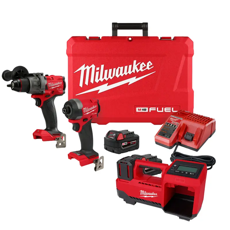 Milwaukee 3697-22In M18 Fuel 18V Hammer Drill /Drive Kit W/ M18 Tire Inflator 1
