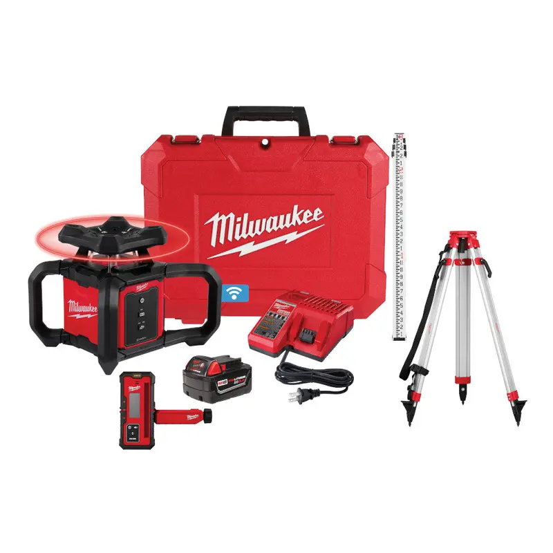 Milwaukee 3701-21T M18 18V Red Rotary Laser Kit W/ Receiver, Tripod, & Grade Rod 1
