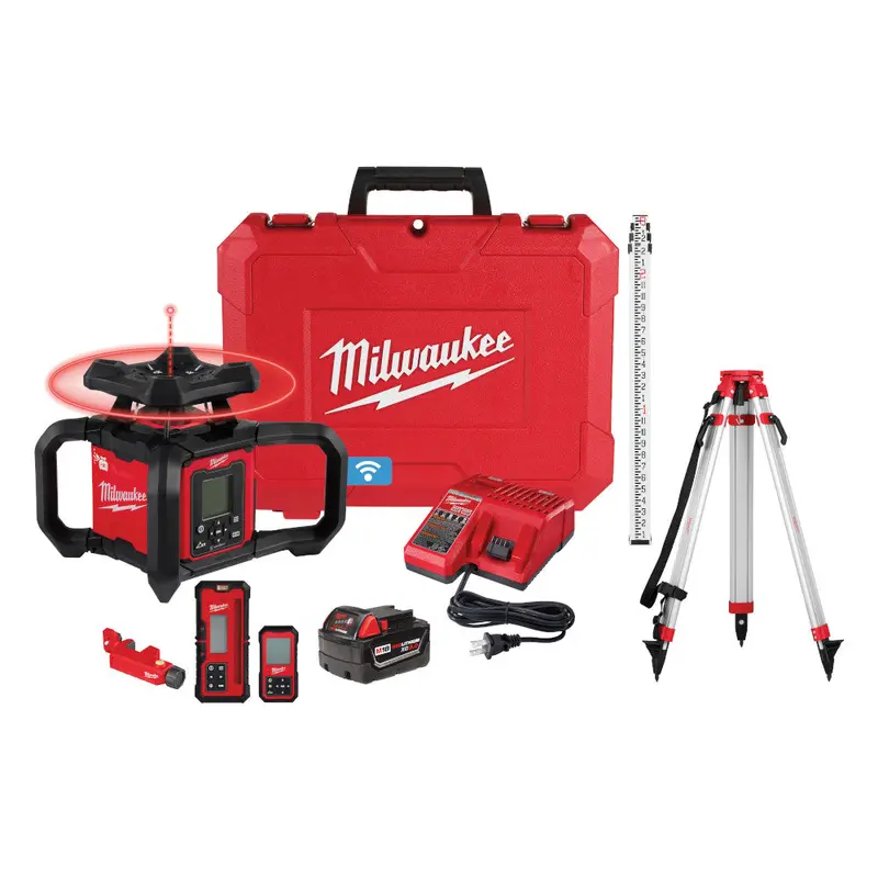 Milwaukee 3704-21T M18 18V Red Exterior Dual Slope Rotary Laser Kit W/ Receiver 1