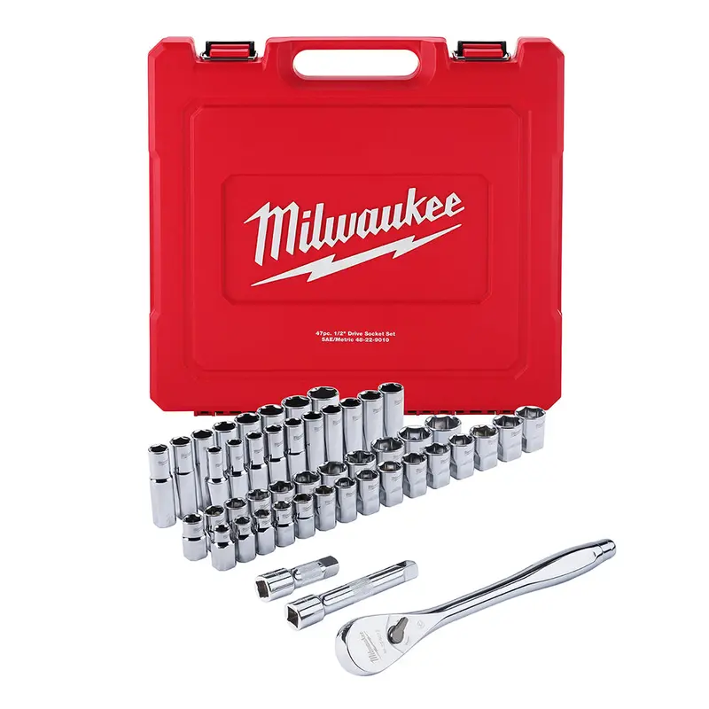 Milwaukee 48-22-9010 1/2" Drive Sae/Metric Ratchet And Socket Set- 47 Pc 1