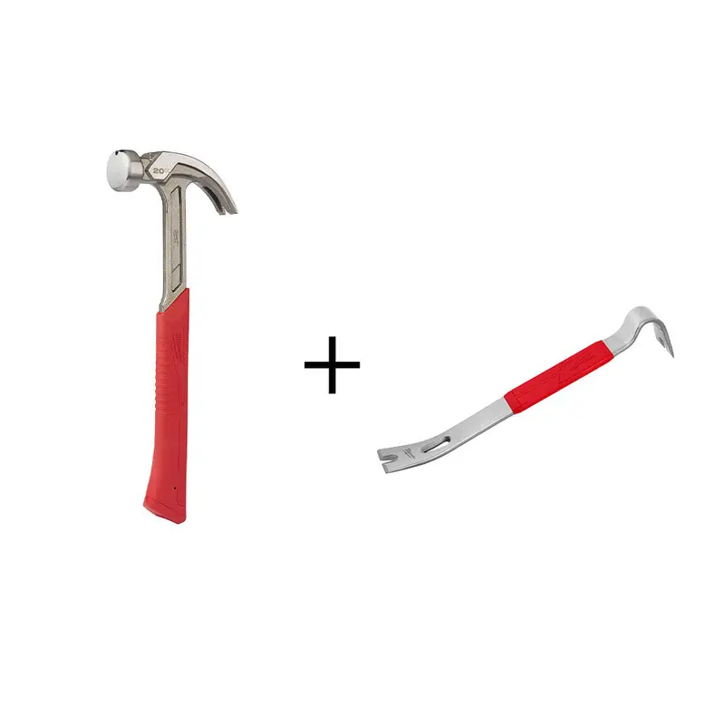 Milwaukee 48-22-9080Pb 20Oz Curved Claw Smooth Face Hammer W/ 15" Pry Bar 1
