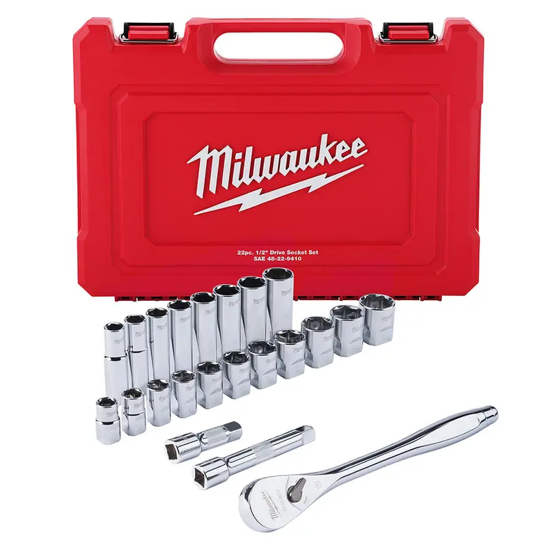Milwaukee 48-22-9410 1/2" Drive Sae Ratchet And Socket Set - 22 Pc 1