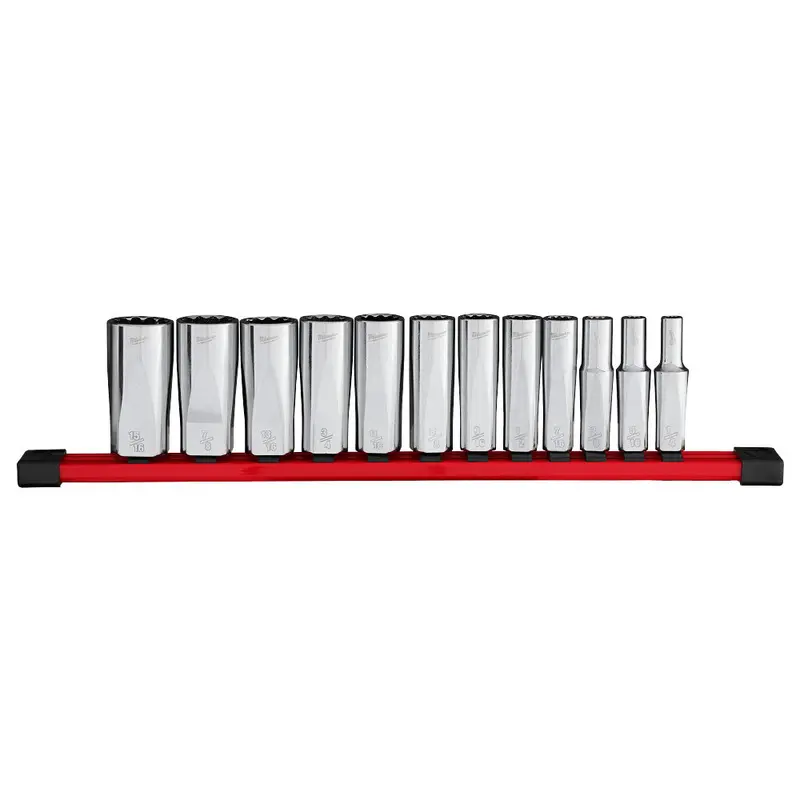 Milwaukee 48-22-9421 3/8" Drive 12-Point Deep Well Sae Socket Set - 12 Pc 1