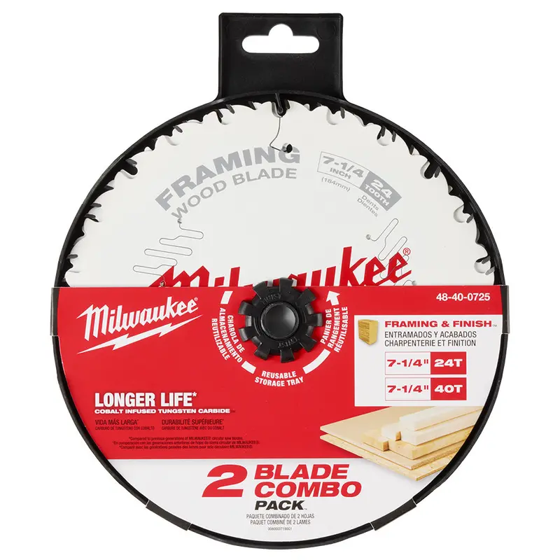 Milwaukee 48-40-0725 7-1/4" 24T - 40T Wood Cutting Circular Saw Blade - 2 Pk 1