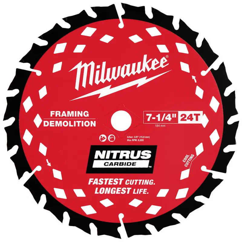 Milwaukee 48-40-0753 7-1/4” 24T Nitrus Carbide Framing Circular Saw Blade - 3 Pk 1