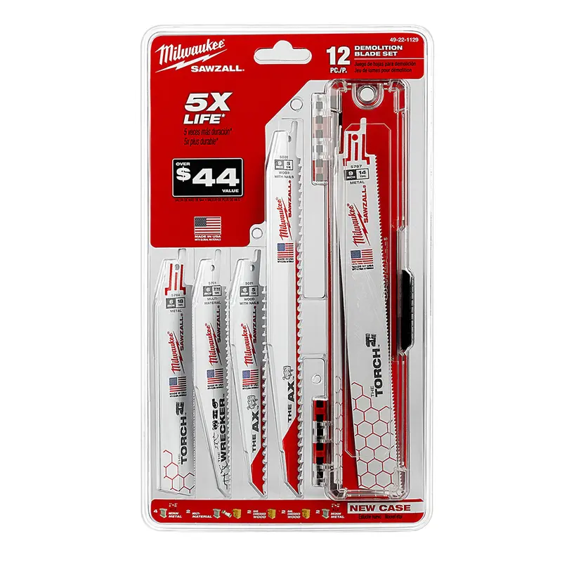 Milwaukee 49-22-1129 Nail-Guard Fang Tip Bi-Metal Sawzall Blade Set - 12Pc 1