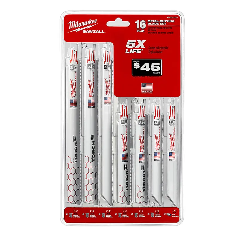 Milwaukee 49-22-1216 Sawzall Metal Cutting Bi-Metal Reciprocating Blades - 16 Pc 1