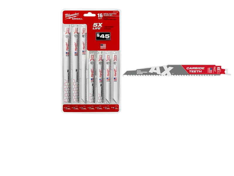 Milwaukee 49-22-1216Ax Sawzall Reciprocating Blade Set 16 Pc W/ Carbide Ax Blade 1