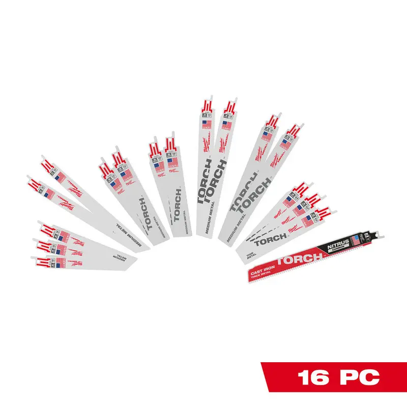 Milwaukee 49-22-1216D Sawzall Blade Set - 16Pc W/9" Torc Nitru Sawzall Blade 1