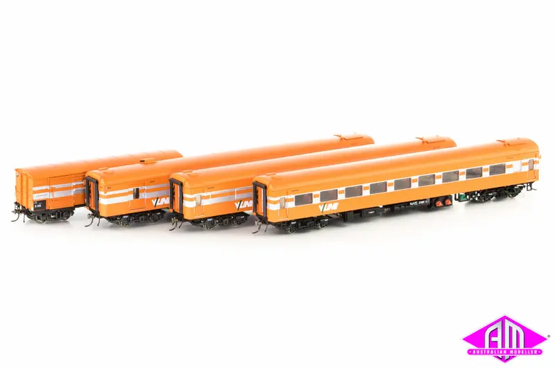 N Passenger Cars V/Line Orange With Silver Stripes And V/Line Logo, 4 Car Set (Vps-7) Ho Scale 1