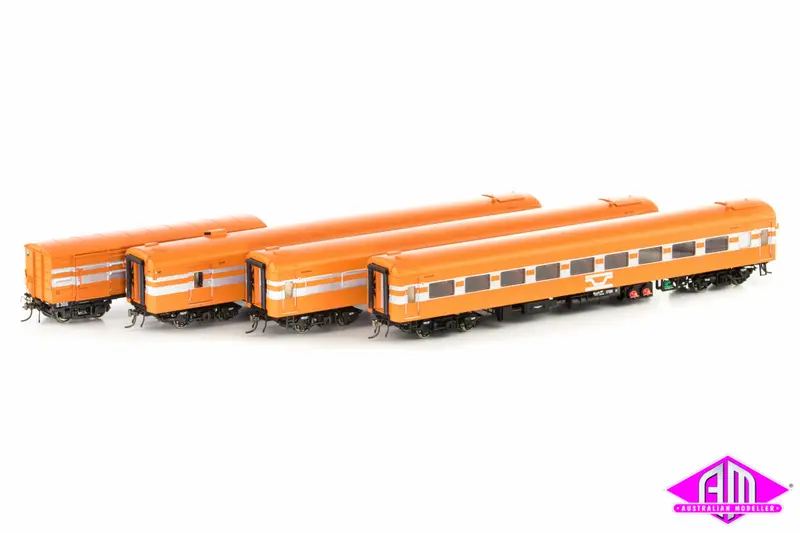 N Passenger Cars Vr Vicrail Orange With Silver Stripes And Tea Cup Logo, 4 Car Set (Vps-6) Ho Scale 1