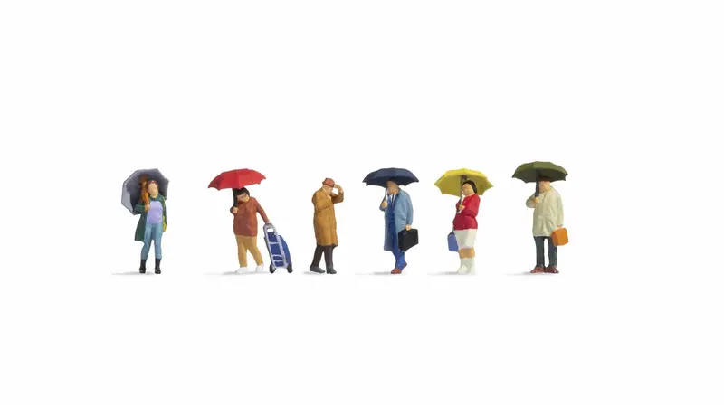Noch 15523 - Figure Set - People In The Rain (Ho Scale) 1