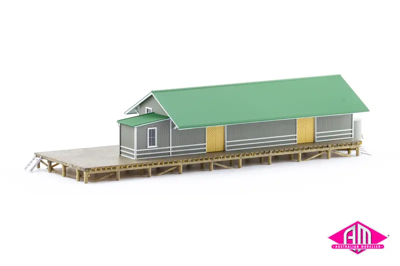 Nswgr G3 Goods Shed, Green Roof, Grey Walls, Cream Doors, (Asa-1) Ho Scale 1