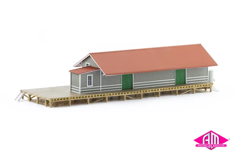 Nswgr G3 Goods Shed, Red Roof, Grey Walls, Green Doors, (Asa-3) Ho Scale 1