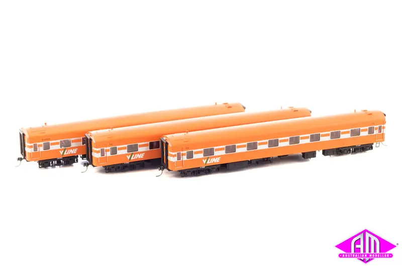 Powerline - Pccp-5 - Victorian ‘S’ Carriages V/Line Tangerine, Silver Ribbon - 3 Pack (Ho Scale) 1