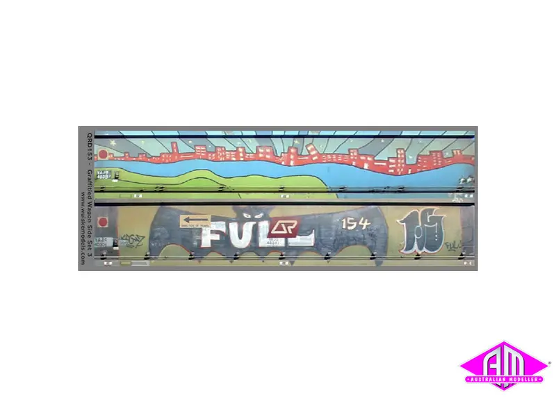Qrd153 - Graffitied Wagon Side Decals - Set 3 (Ho Scale) 1