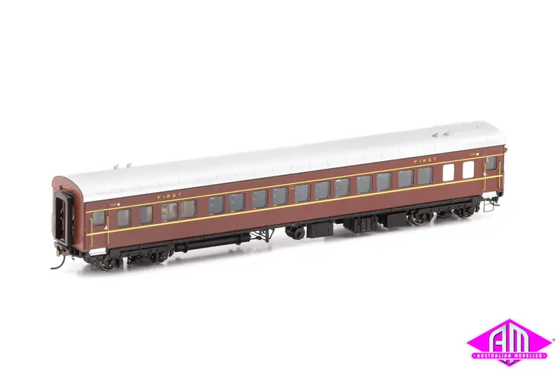 Rub Passenger Set Indian Red With 2 Yellow Bands, Set 144 (1970 - Mid 1980S) 6 Car Set Nps-27 1