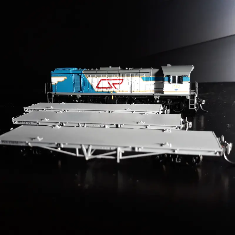 Set09ho - Queensland Rail Locomotive Starter Set With 3 Container Wagons (Ho Scale) 1