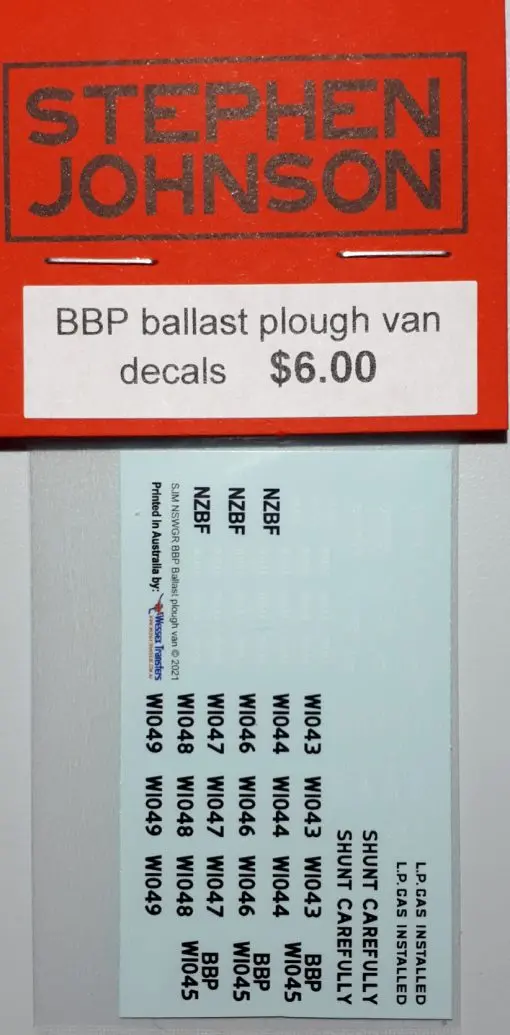 Sj-Bbpbpvd - Bbp / Nzbf Ballast Plough Van Decal (Ho Scale) 1