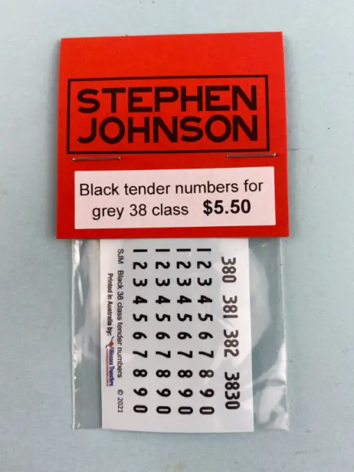 Sj-Btngc38 - Black Tender Numbers For Grey C38 Class (Ho Scale) 1