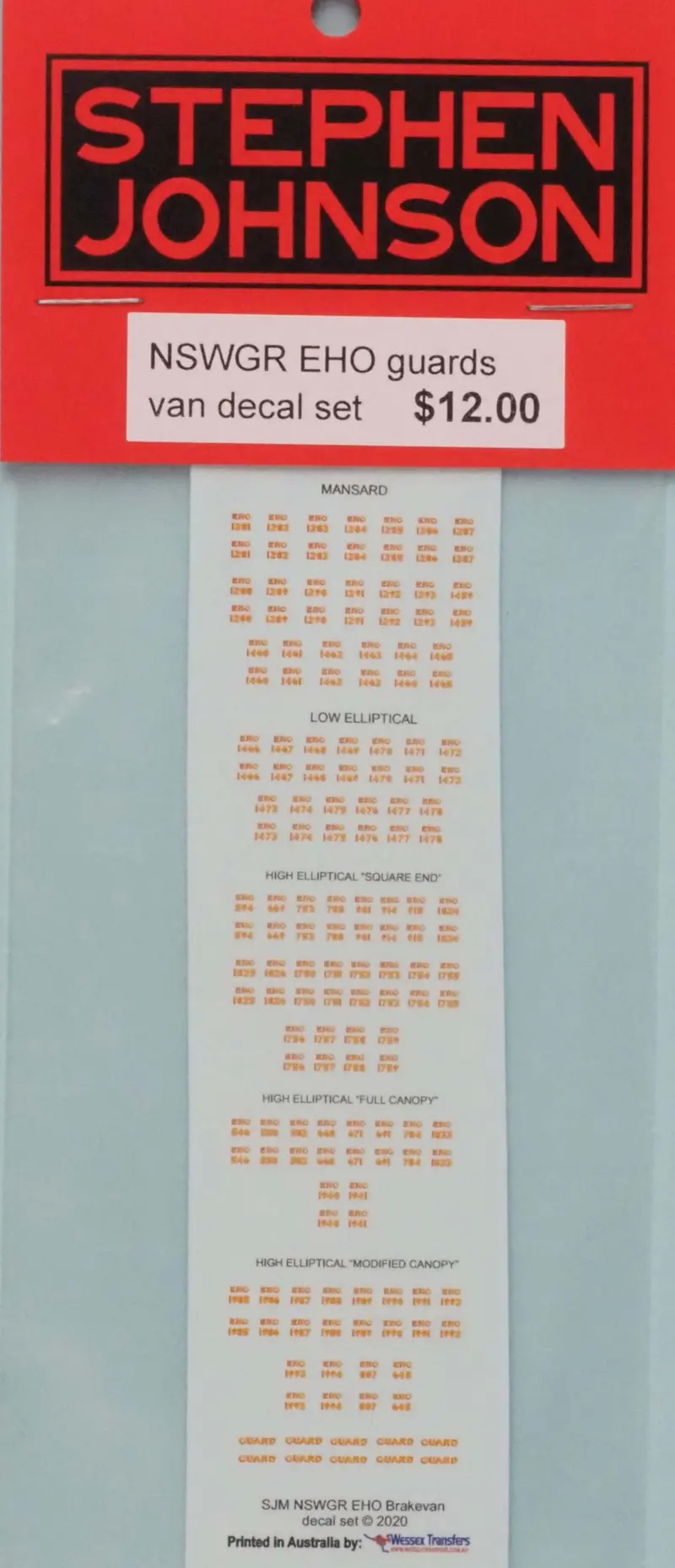 Sj-Ehod - Eho Decal Set (Ho Scale) 1