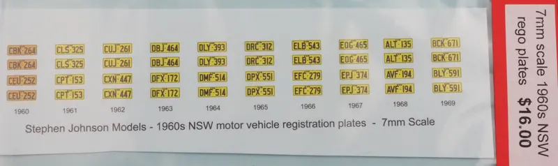 Sj-Rego - Nsw Motor Car Registration Plates 1960S (Ho Scale) 1