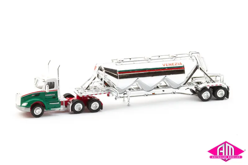 Spec007 - Peterbilt 579 Day Cab Truck With Pneumatic Bulk Trailer - Venezia - Green, White, Chrome (Ho Scale) 1
