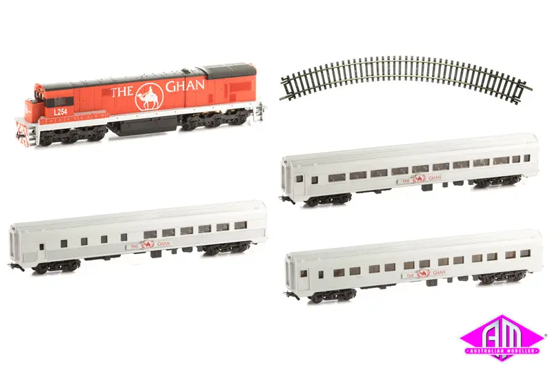 The Ghan C30 Loco & 3 Budd Cars Set (With Track) Ho Scale 1