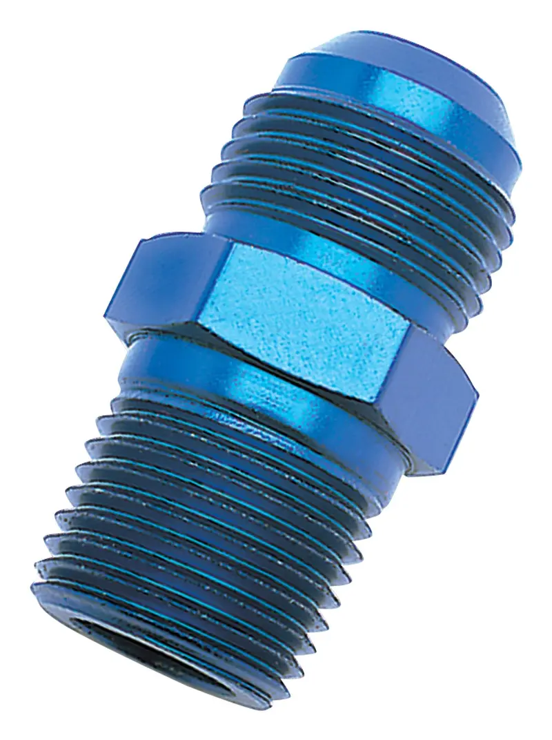 Russell 660420 Straight Flare-To-Pipe Adapter – Blue Anodized, -4An To 1/8" Npt 1